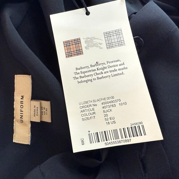 Burberry Uniform Black 100% Silk Button Up Long Sleeve Shirt Dress NWT Size 18 - Picture 8 of 9